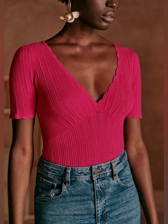 Sezane Tops - NWT Sezane Cloe Jumper Fitted Rib Knit Top in Fuchsia Pink Size S